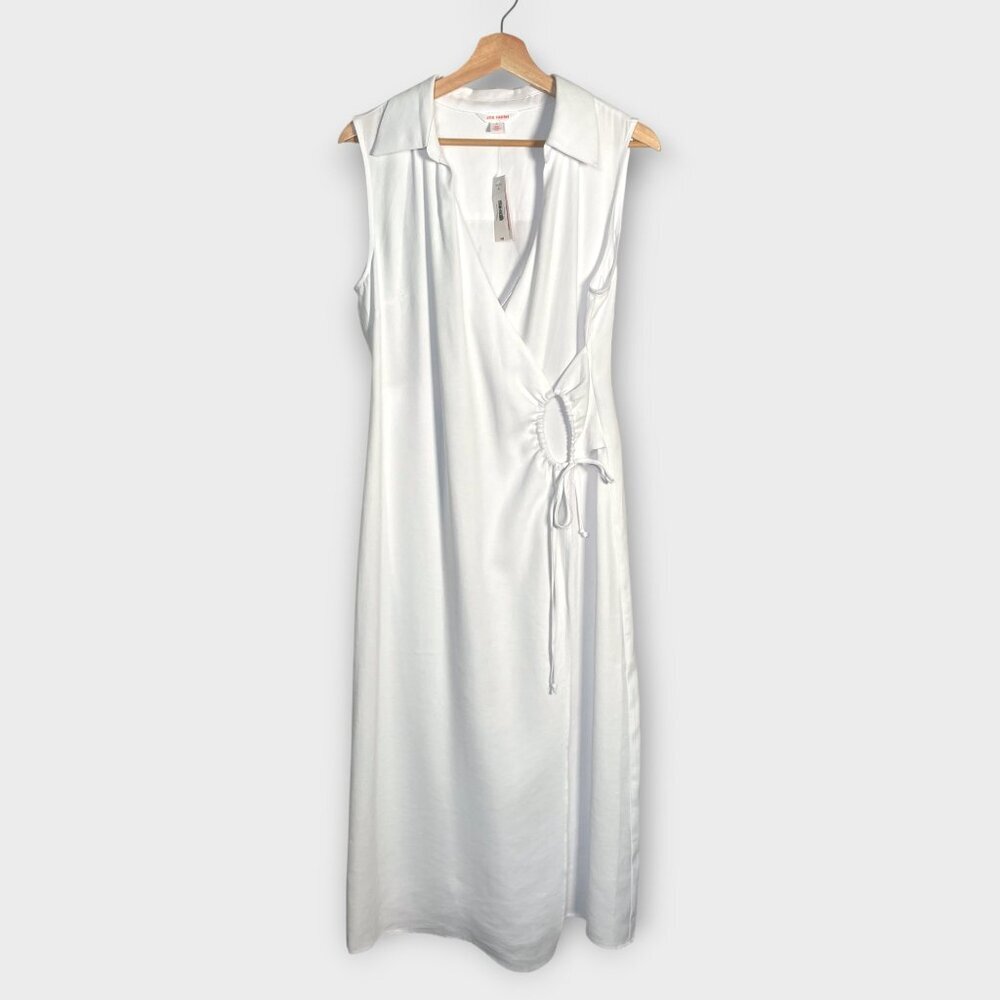 Joe Fresh Tie Waist Midi Wrap Dress Sz 6 White Beach Resortcore NEW